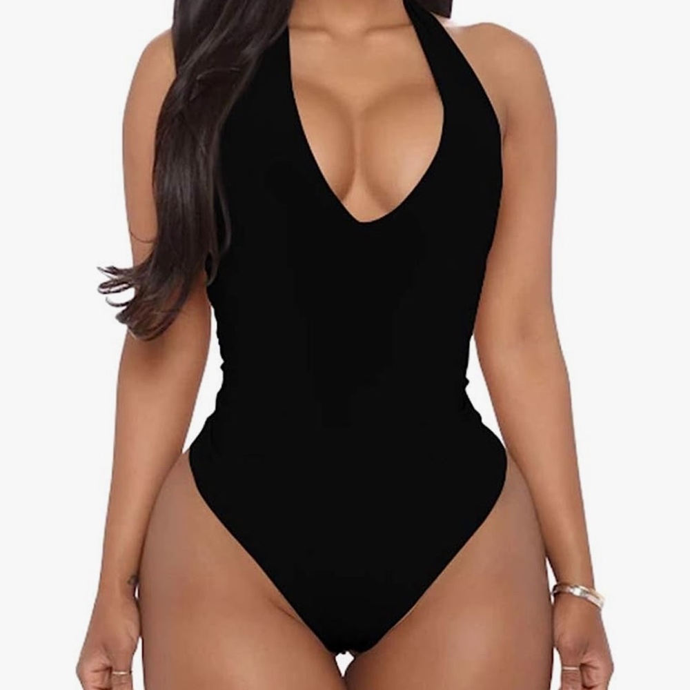 YMDUCH Women's Halter V Neck Backless Leotard Bodysuit Tops, Amazon 📦